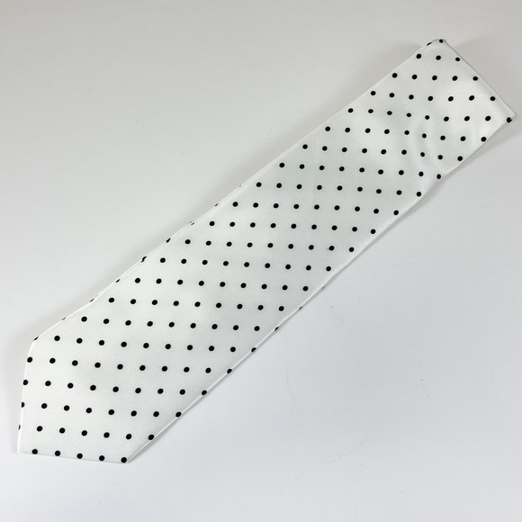 D'Amante Couture Mens Tie Necktie White Black Small Polka Dots - Picture 1 of 5